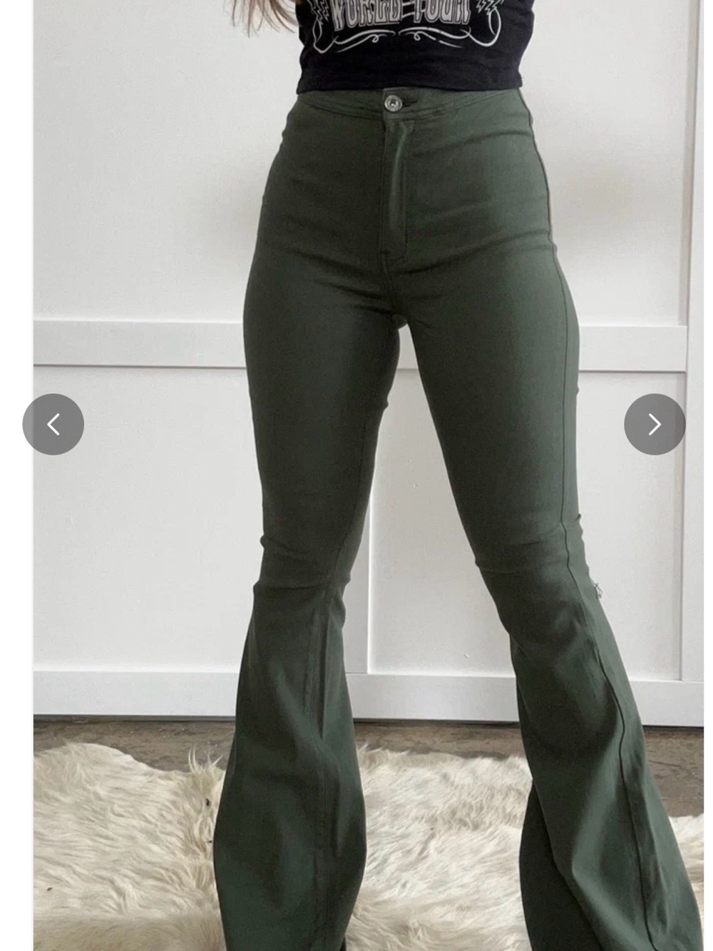 Olive Green High-Waist Flare Pants